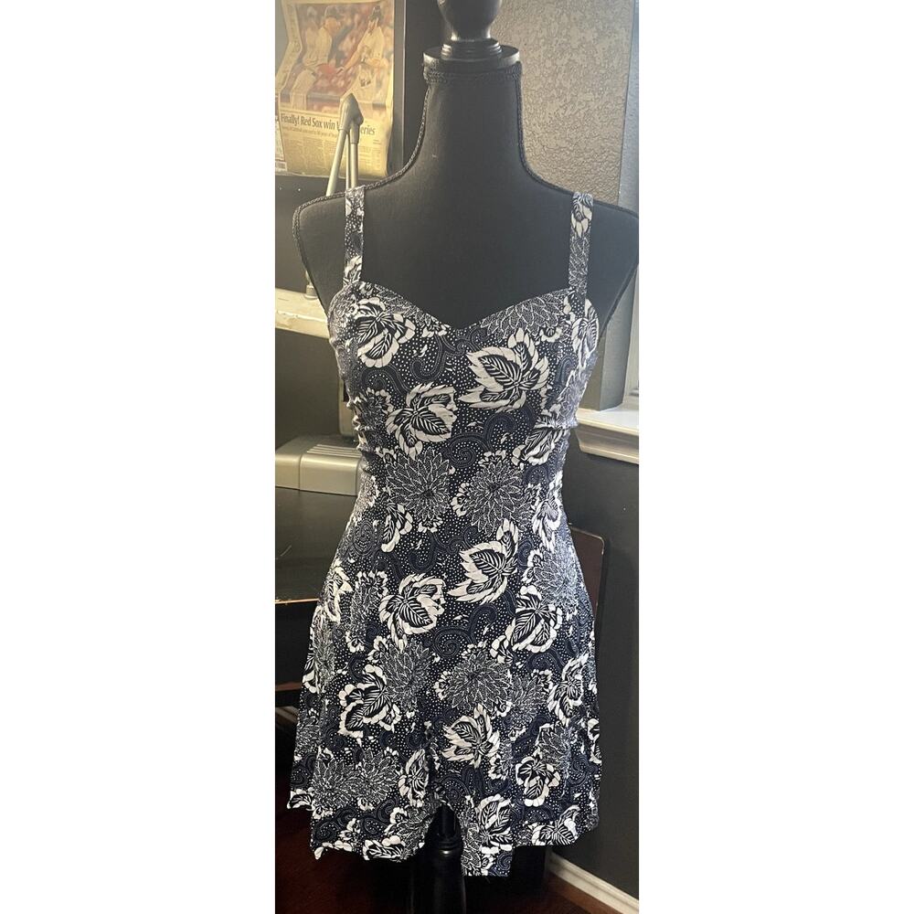 Vintage Blue Floral Print Romper Size 3/4